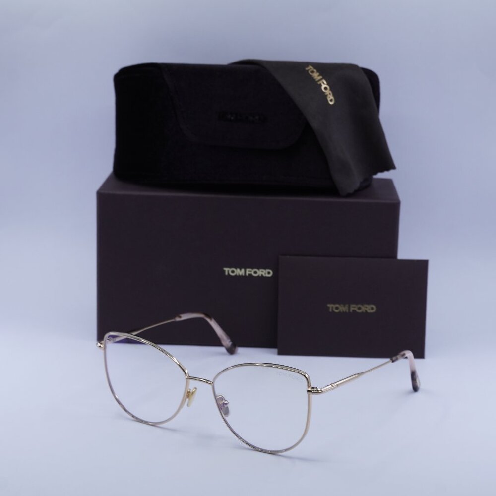 Tom Ford TF5667-B 028 Cat Eye Eyeglasses 55mm – Gold / Rose Havana